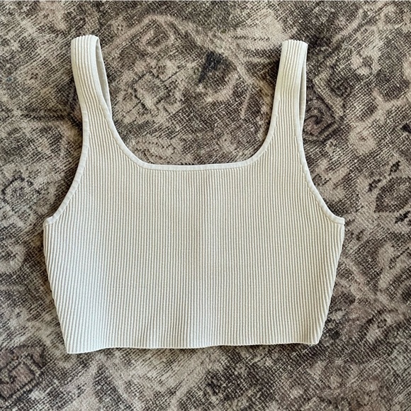 Aritzia Tops - Aritzia Babaton Sculpt Knit Squareneck Ribbed Cropped Tank Matte Pearl